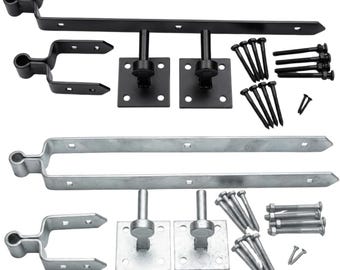 Heavy Duty Field Gate Double Strap Hinge Set with Hooks on Plates