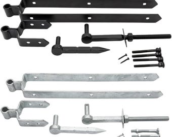 Field Gate Double Strap Hinge Set Hook to Drive/Bolt Black Galvanised