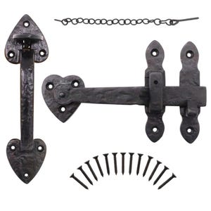 Juego de pestillo de pulgar Suffolk de hierro fundido negro antiguo con herrajes.
