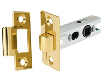 Türgriffpaar aus poliertem Messing mit Hebel und Rosette sowie Rohrriegel (63 mm)