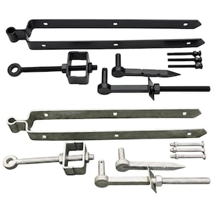 Field Gate Adjustable Hinge Set Hook to Drive / Bolt Black Galvanised