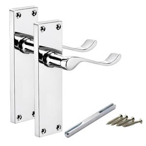 Victorian Scroll Lever Latch Handles, Polished Chrome 1 Pair with Spindle and Fixing Screws