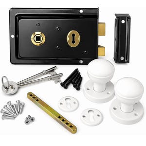 Rim Lock Knob Set, 6" x 4" White Complete Barn Gate Shed Door Hardware