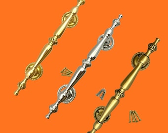 Georgischer dekorativer Tür- und Schrankgriff aus massivem Messing, 240 mm, mit Schrauben