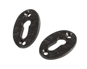 Placa embellecedora de 34 mm de ancho x 52 mm de alto, color negro, compatible con juego de pomos de borde - Paquete de 2