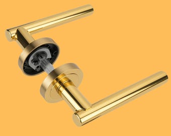 Türgriffe mit Hebelrosette, schwarz poliertes Messing, Chrom, Paar mit Rohrriegel (63 mm)