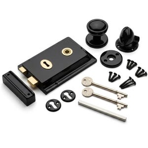 Rim Lock Knauf Set, 6 "x 4" schwarze Plastiktürknöpfe, rustikale Scheunentorbeschläge