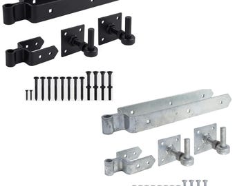 Adjustable Field Gate Double Strap Hinge Set with Hooks on Plates