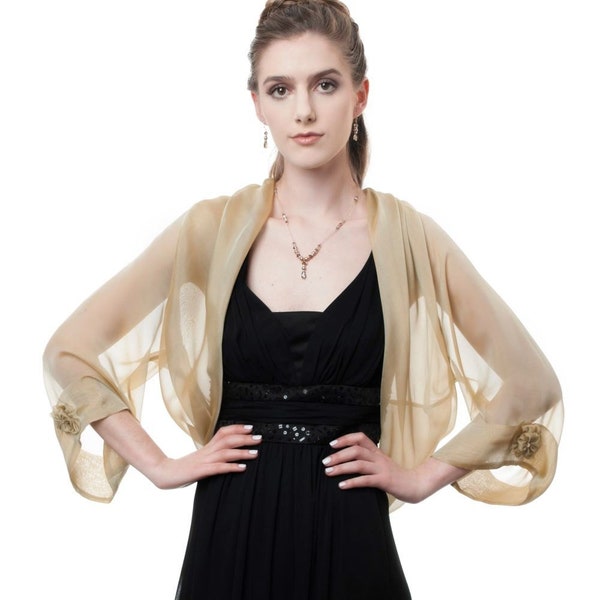 Silk Formal Bolero Jacket FIRST Lady/ Antique Gold Color/ Sizes Xs - 4X
