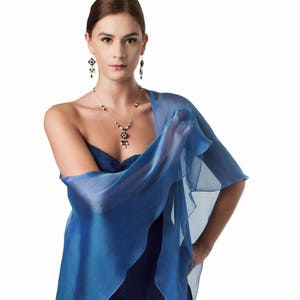 Royal Blue/Turquoise Formal Sheer Silk Chiffon Shawl, Wrap