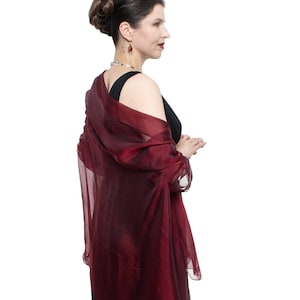 SHAWL KAROLINA. Burgundy Evening Silk Chiffon Shawl with Semi-Sleeves