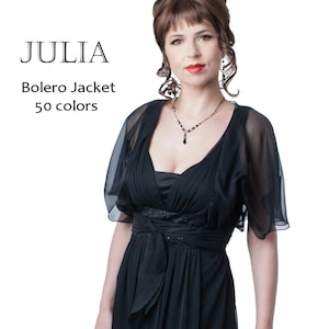 Silk Chiffon Bolero Jacket with Butterfly Cape Sleeves. Collection JULIA /34 colors/ Sizes S-XL