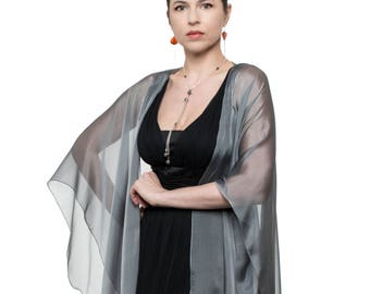 Silver Grey Sheer Silk Cardigan Cape OLIVIA