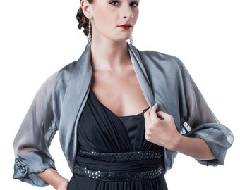 Silver-Grey Silk Evening Bolero Jacket First Lady/ Sizes XS - 4X