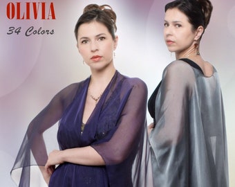 Capa tipo cárdigan de seda transparente OLIVIA / 34 colores