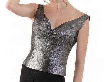 CLEARANCE SALE 70% off: Size 8 /Tight-fitting Metallic Silk Top Bustier with Sweetheart Neckline