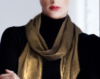 Silver, Gold Metallic Silk(4 colors) Evening Scarves with tapered ends.