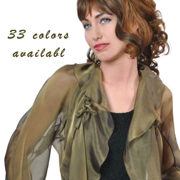 Silk Chiffon Jacket - Blouse "ANNA"/ Sizes  XS - 4X/ 33 colors