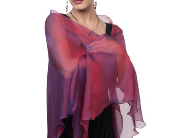 Chal de noche de gasa 100 % seda en tonos magenta brillantes