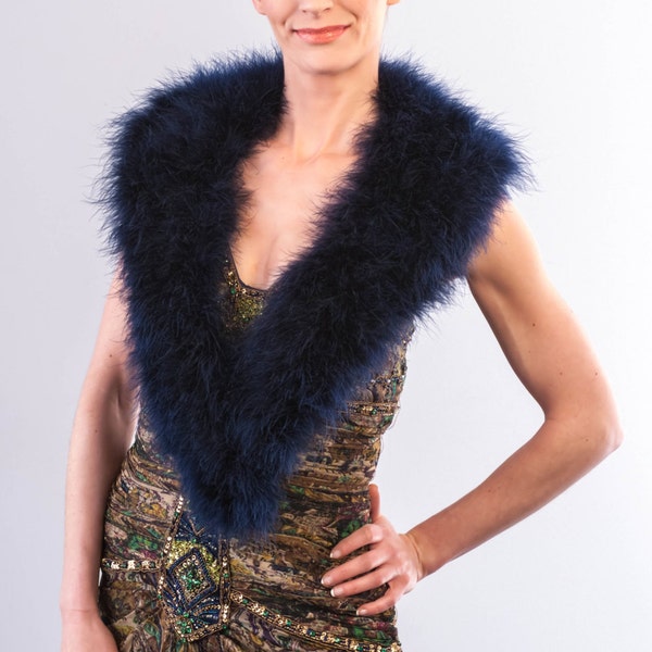 Navy Blue Marabou Collar MISS FISHER