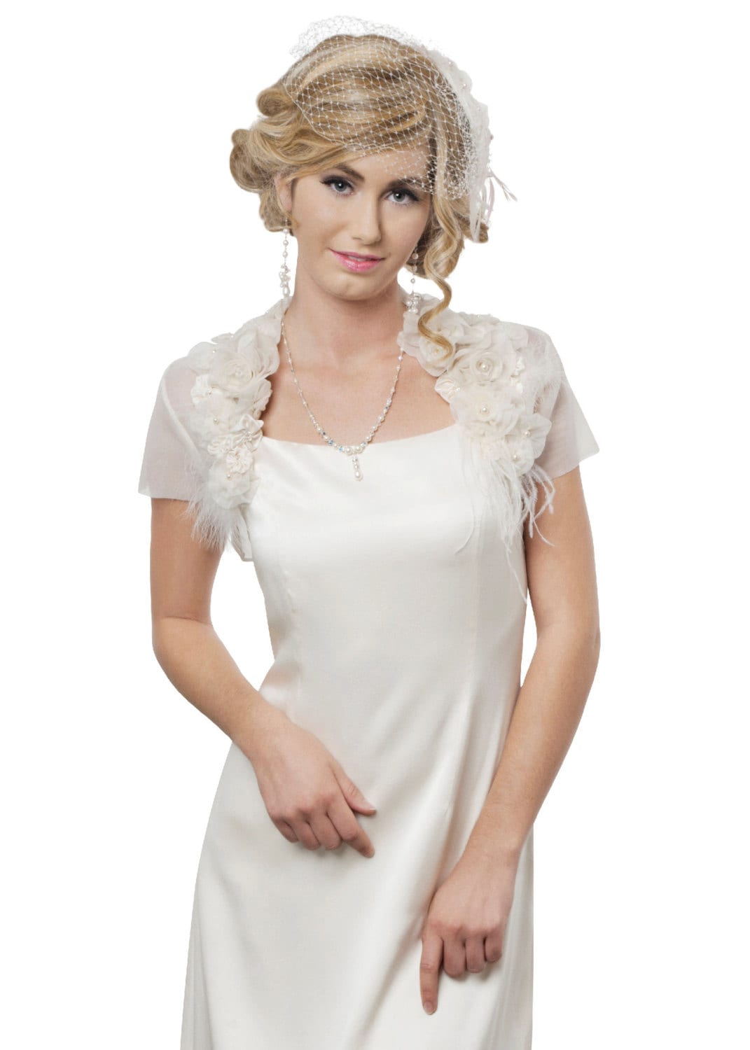Bridal Floral Bolero Jacket / 100% silk organza