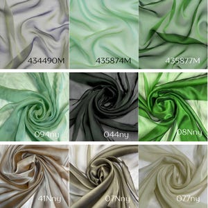 May include: Nine fabric swatches in various shades of green, brown, and beige. The swatches are arranged in a 3x3 grid. Each swatch has a code printed on it, such as "434490M" and "094ny".