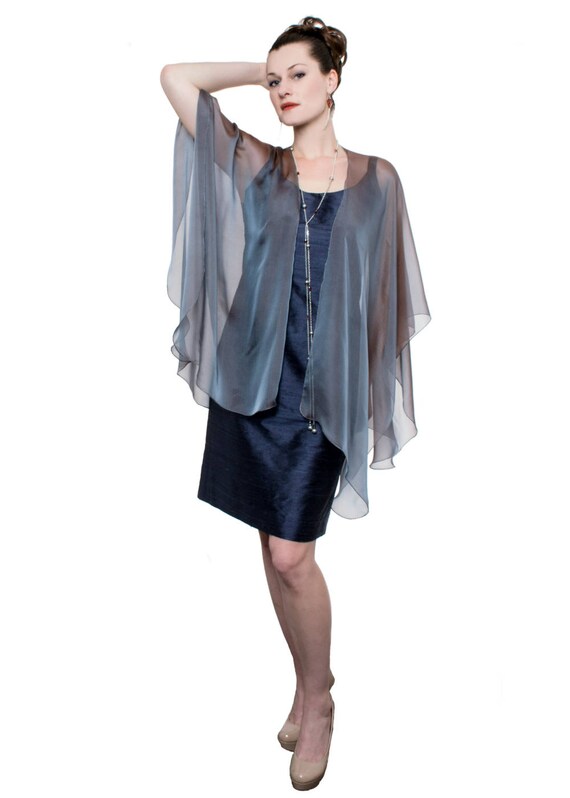 GalleryMDS Grey-Copper Sheer Silk Cardigan Cape Olivia