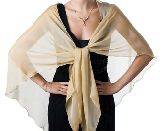 Antique Gold Formal Sheer Silk Scarf Shawl Wrap