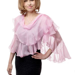SHAWL KAMELIA. Orchid Pink Silk Chiffon Wrap with Flounces