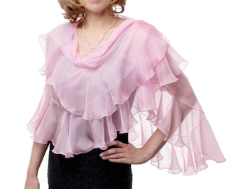 SHAWL KAMELIA. Orchid Pink Silk Chiffon Wrap with Flounces