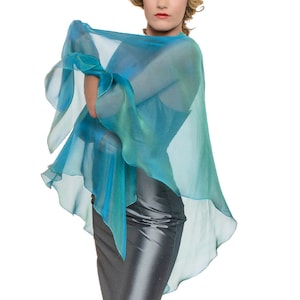 Formal Sheer Silk  SHAWL/ Wrap in Peacock Color