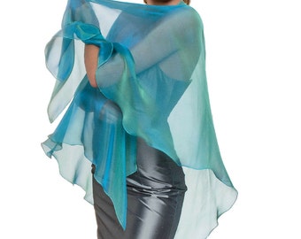 Formal Sheer Silk  SHAWL/ Wrap in Peacock Color