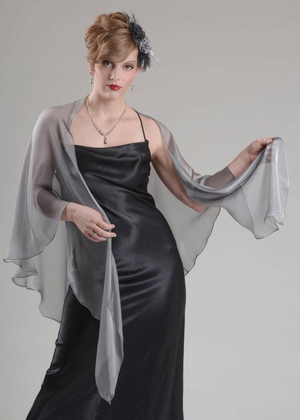 Silver Grey Silk Chiffon Shawl