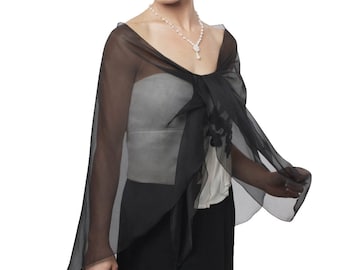 Evening Black Shawl 100% Silk Chiffon