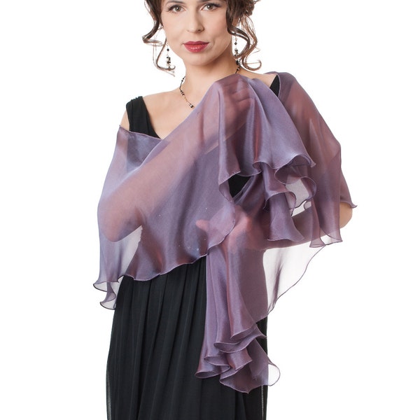 Evening Amethyst Silk Chiffon Fluttering Scarf Wrap