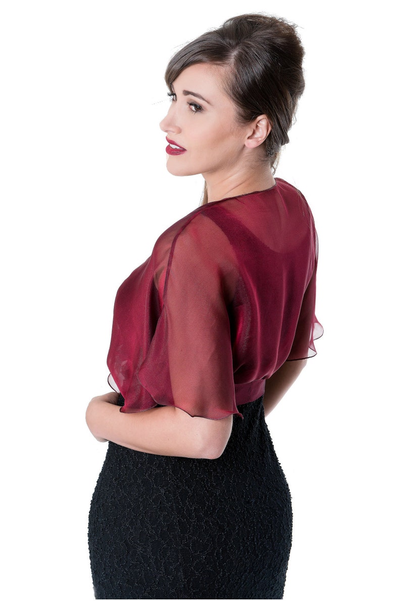Silk Chiffon Bolero Jacket with Butterfly Cape Sleeves Collection JULIA 34 colors Sizes S-XL