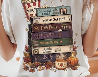 Autumn VHS Movies PNG, cozy movie night clipart, retro fall sublimation file