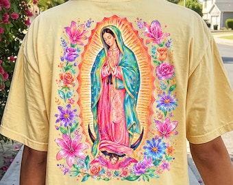 Jungfru Maria PNG | Gåva för katoliker | Rosor PNG | Jungfru Maria PNG | Sublimeringsdesign för t-shirt | Vår Fru av Guadalupe-t-shirtdesign