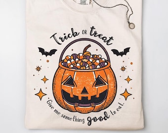 Trick or Treat Pumpkin Candy PNG | Vintage Halloween Clipart | Jack-o'-Lantern Sublimation Design | Cute Spooky Season Printable