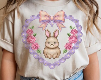 Faux korsstygns kanin png, lantlig bondgårds kanin png, 90-tals retro kanin png, cottagore djur png, söt mysig design | Barn påsk png