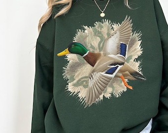 Flying Mallard Duck Faux Embroidery PNG – Hunting Sublimation Design | Realistic Faux Stitch | Duck Hunter Gift | Instant Digital Download