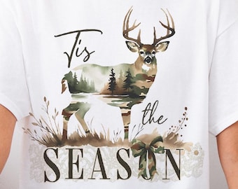Tis the Season Deer PNG – Camouflage Christmas Buck Design | Rustik jaktsemester sublimering | Country Christmas PNG
