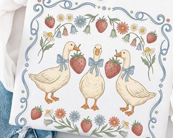 Vintage Strawberry Goose Png, Retro Goose Sublimation, Cute 1980s Aesthetic design, Goose Coquette, Grandma Core, Cottage Core