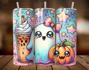 Cute Ghost PNG Halloween Tumbler Wrap PNG - 20oz Tumbler Seamless Wrap, High-Quality Digital Download ONLY