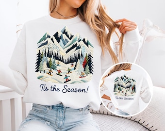 Det är säsong! Faux broderad vinter snowboardscen PNG | Jul PNG | Mysig digital nedladdning för sublimering
