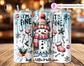 Rolig snögubbe-tumblerwrap PNG, julhärdning 20 oz smal tumbler sublimering semesterdesign omedelbar digital nedladdning