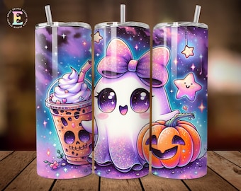Fantasma lindo PNG, vaso delgado de 20 oz, diseños de sublimación de otoño, envoltura para taza de Halloween, coqueta femenina, descarga digital, idea de regalo para mamá