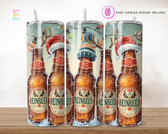 Reinbeer julglasswrap PNG | 20oz smal | Ölglaswrap | Rolig jultomte digital nedladdning | Julsublimering