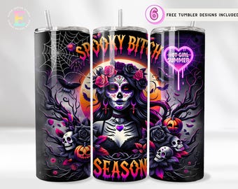 Hot Girl Summer Tumbler PNG, Halloween Horror 20 oz Skinny Sublimation Tumbler Wrap, Spooky Bitch Season Digital Download