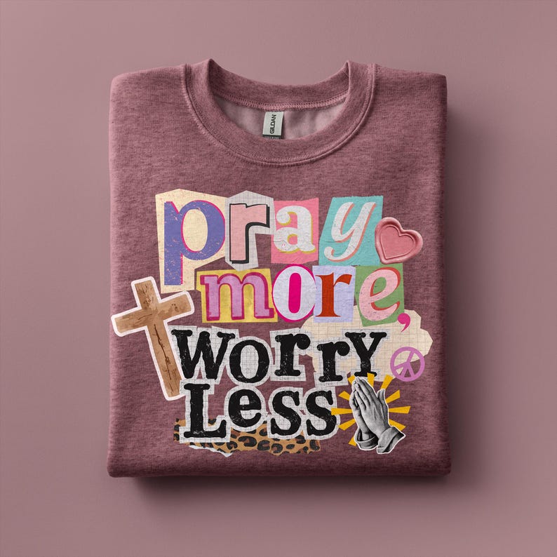 Pray More Worry Less PNG | Christian Sublimation File | Jesus Shirt PNG | Preppy Jesus Design | Trendy Jesus Shirt | Christian PNG image 4